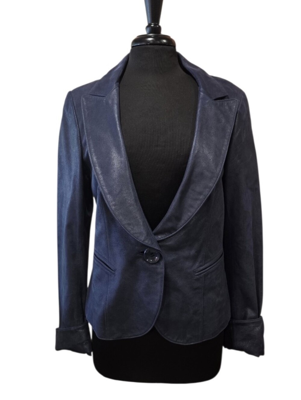 Lafayette 148 New York Navy Leather Blazer Blue Butter Soft Jacket